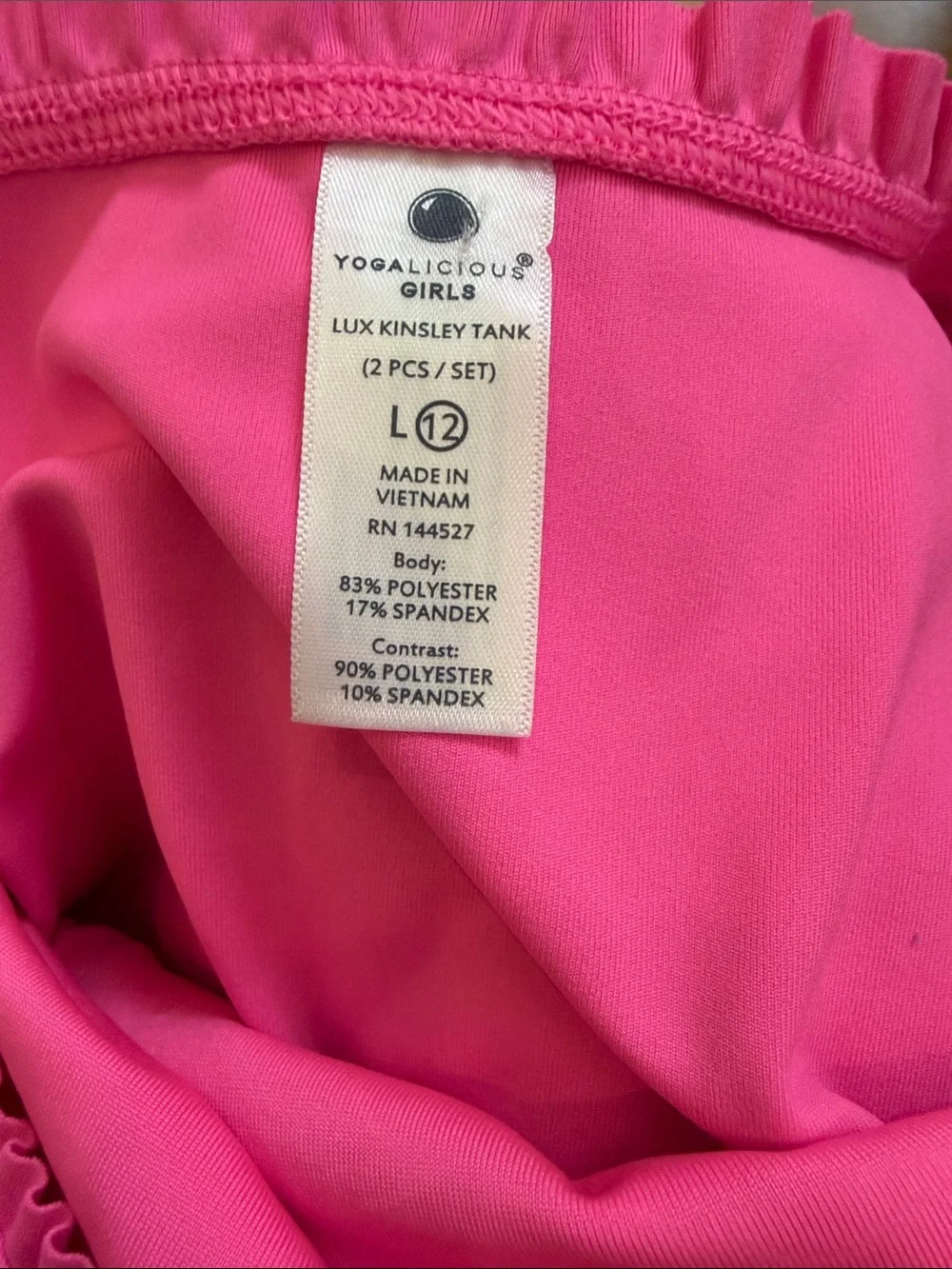 Yogalicious girls neon pink tank and skort with ruffle detail large (12) NWT